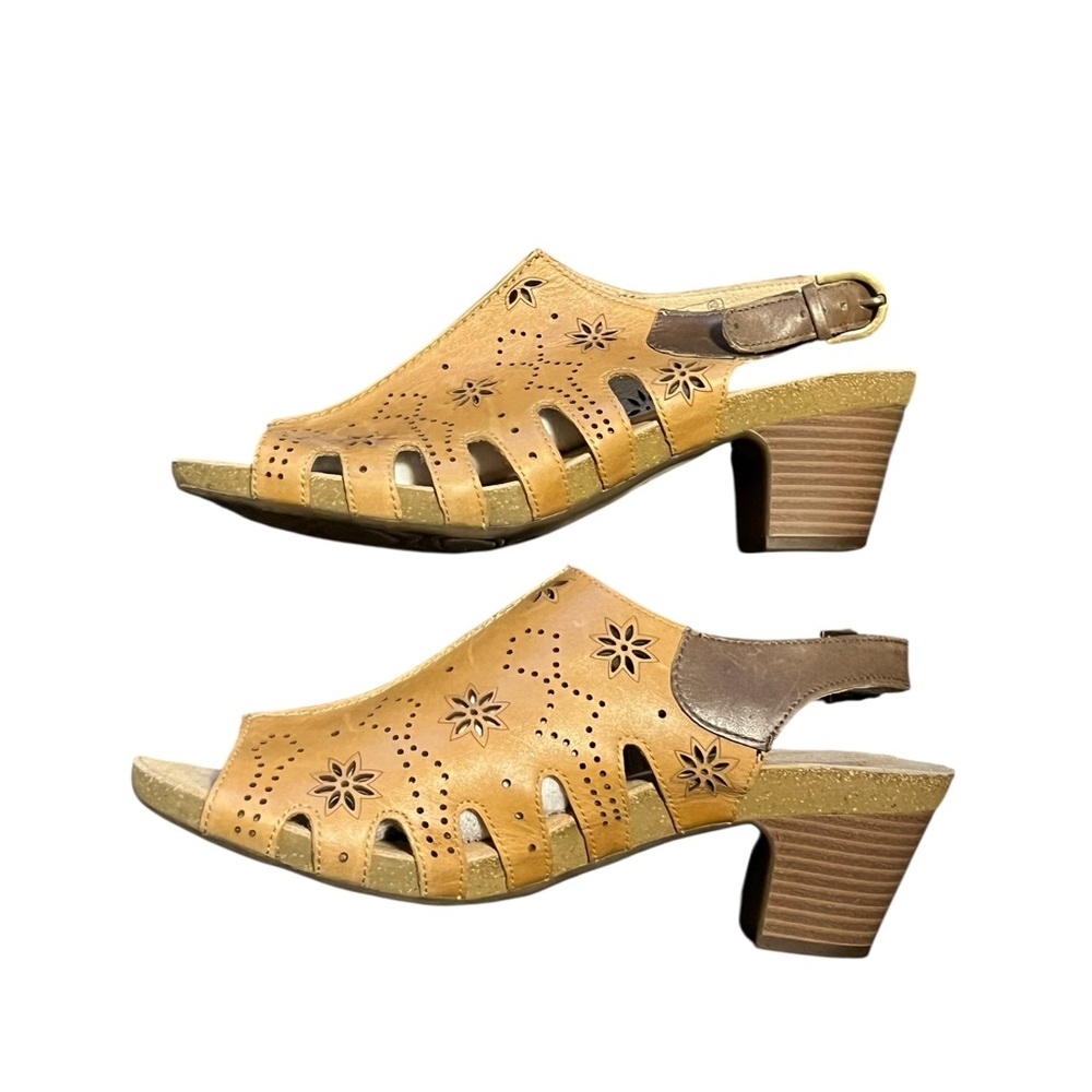 Josef Seibel Women Leather Heeled OpenToe Sandal Adjustable Strap Tan sz 40 US 9